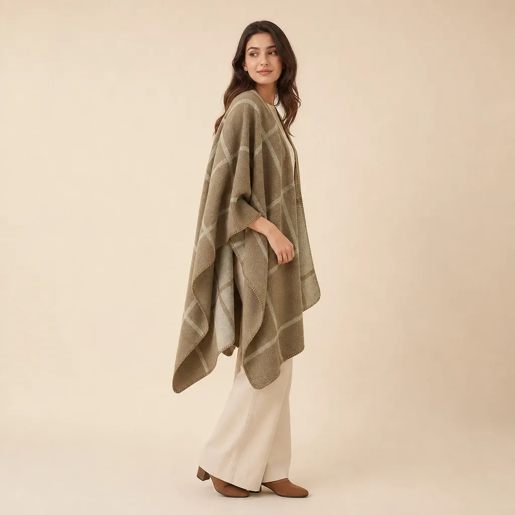 Ton poncho Cape Poncho À Carreaux Noir Et Gris