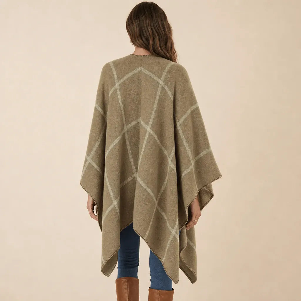 Ton poncho Cape Poncho À Carreaux Noir Et Gris
