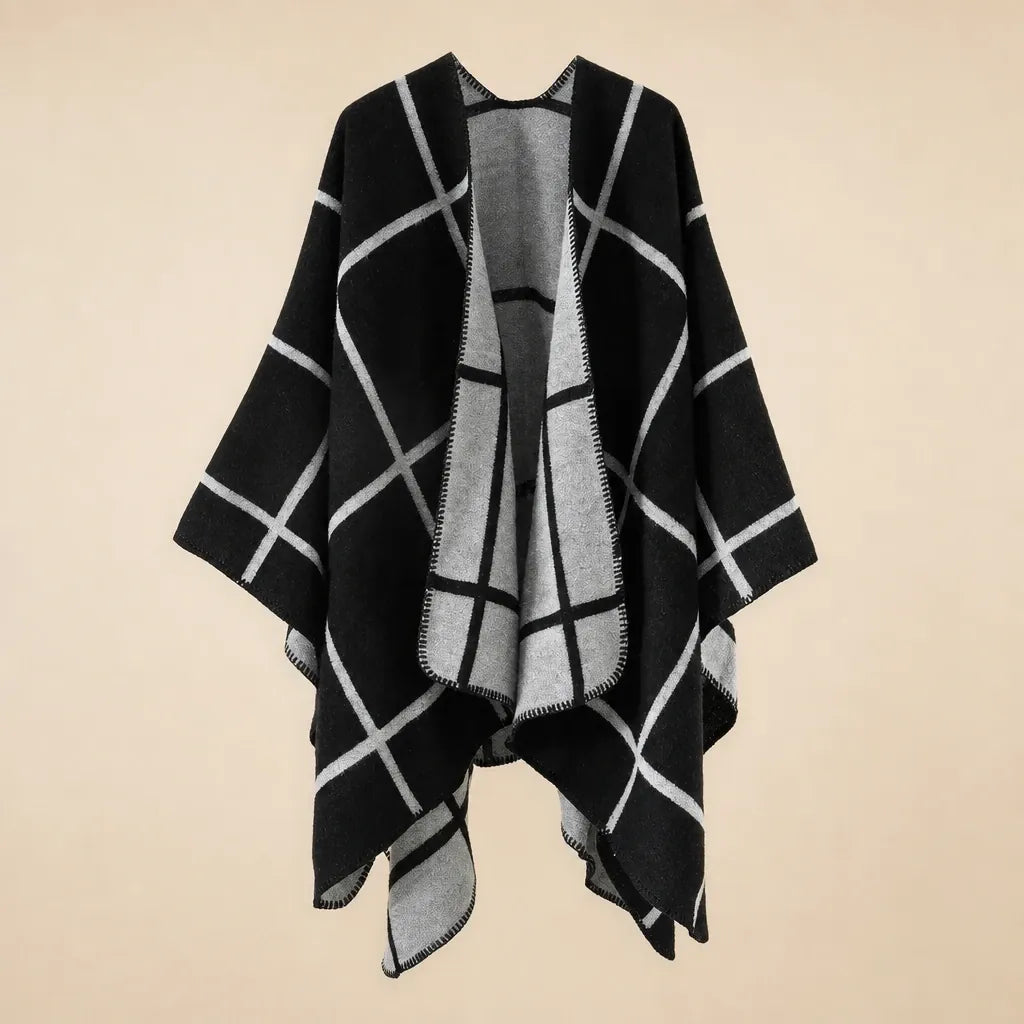 Ton poncho Cape Poncho À Carreaux Noir Et Gris