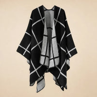 Ton poncho Cape Poncho À Carreaux Noir Et Gris