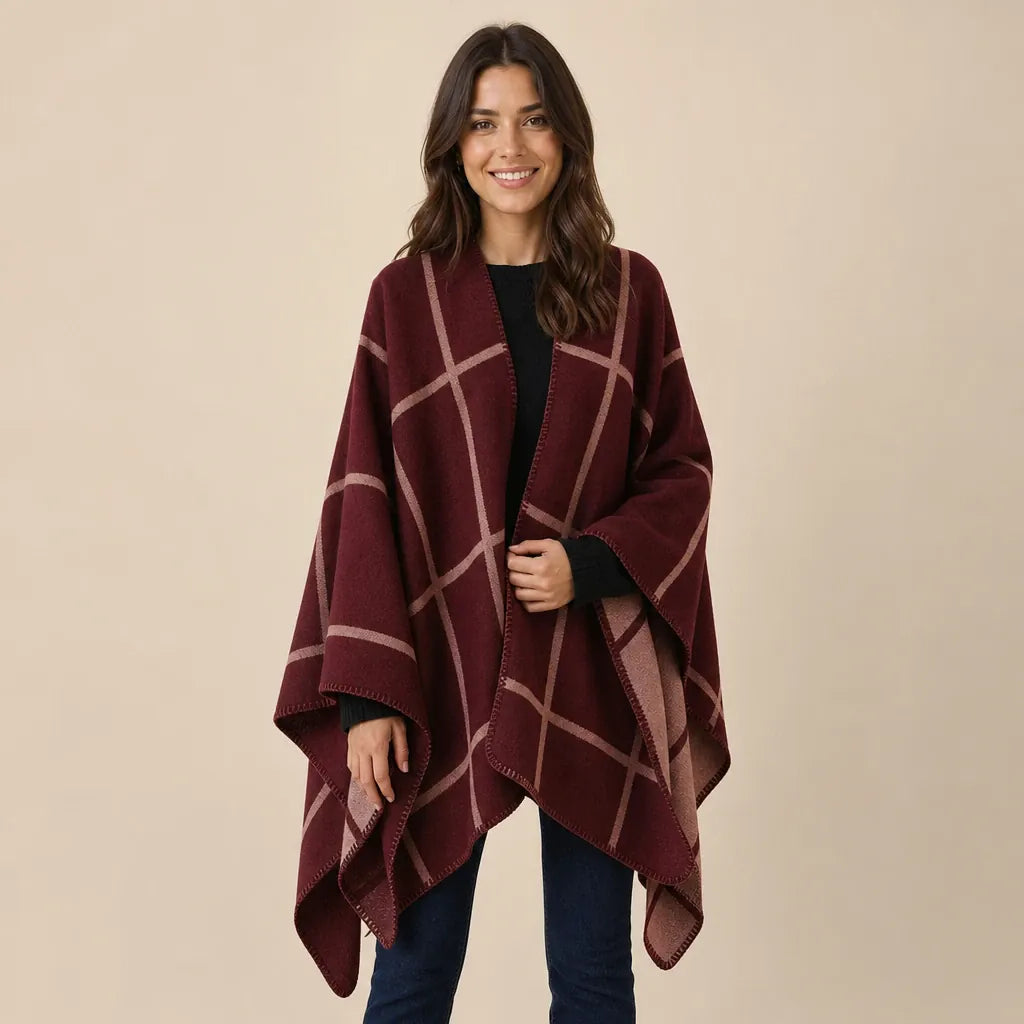 Ton poncho Cape Poncho À Carreaux Noir Et Gris