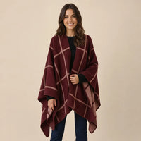 Ton poncho Cape Poncho À Carreaux Noir Et Gris
