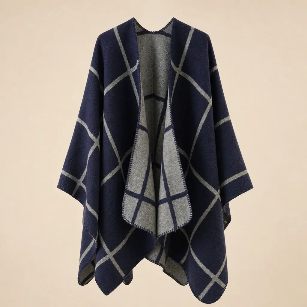 Ton poncho Cape Poncho À Carreaux Noir Et Gris