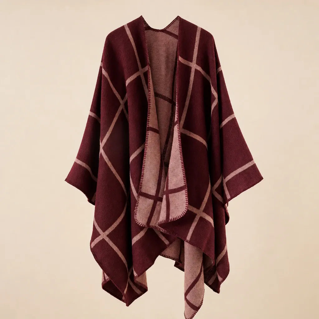 Ton poncho Cape Poncho À Carreaux Noir Et Gris