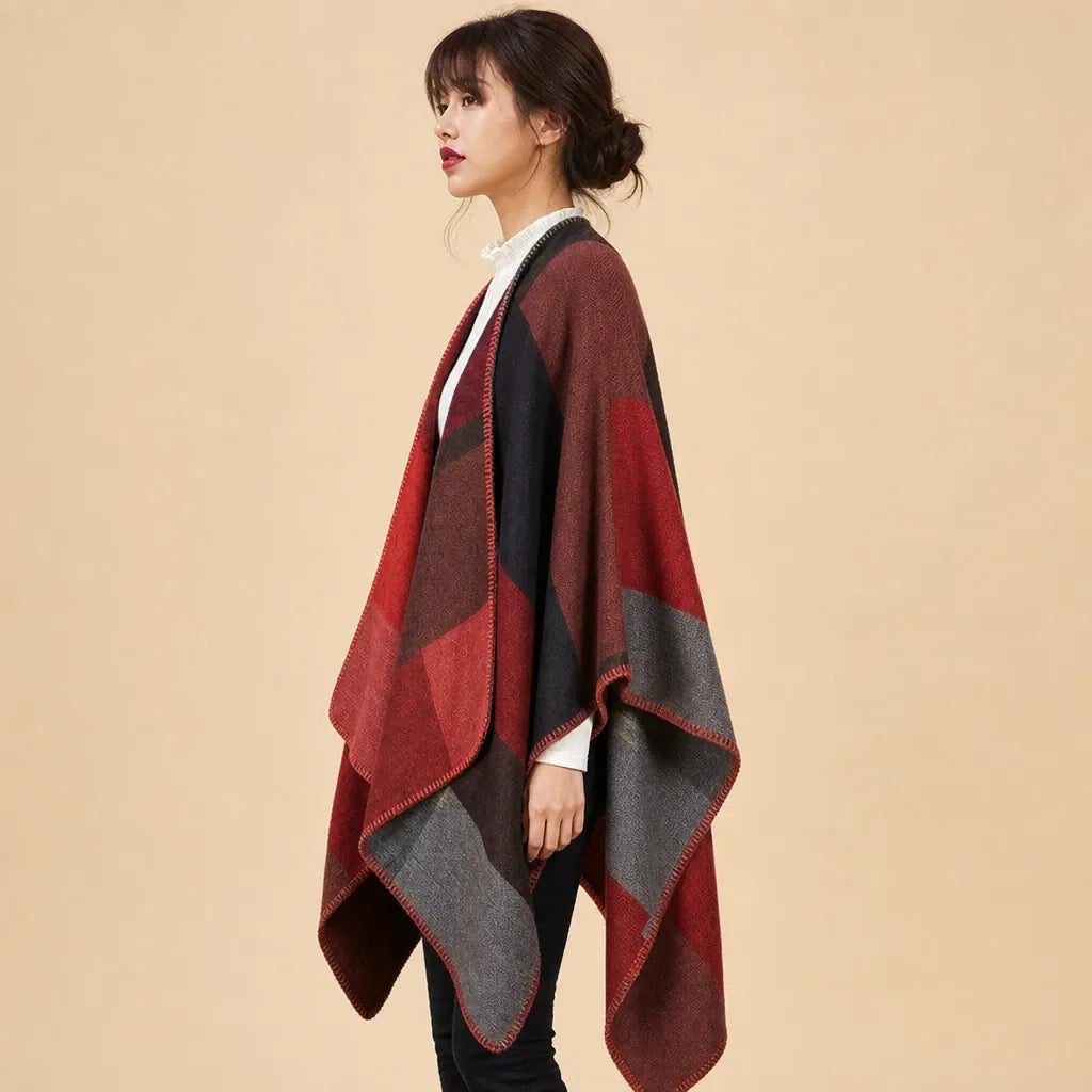 Ton poncho Cape Poncho Imitation Cachemire À Carreaux