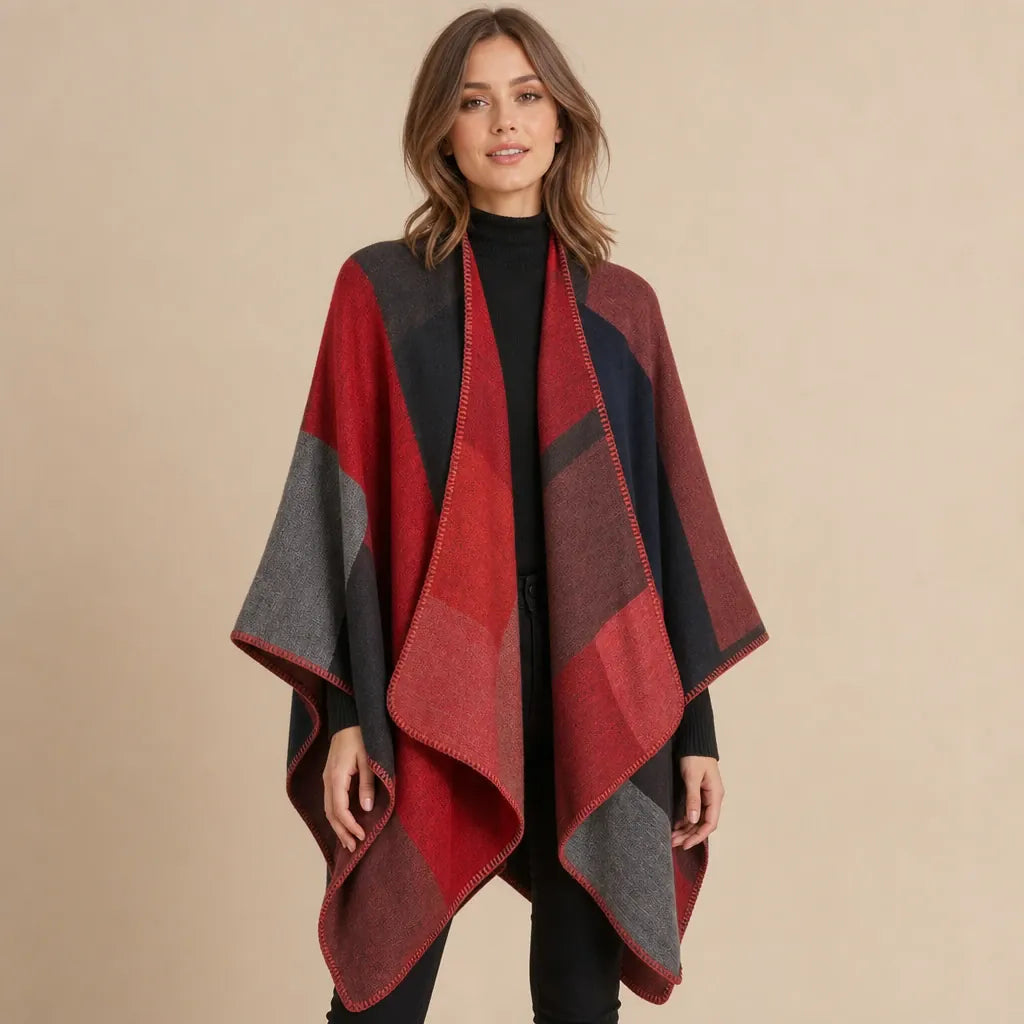 Ton poncho Cape Poncho Imitation Cachemire À Carreaux