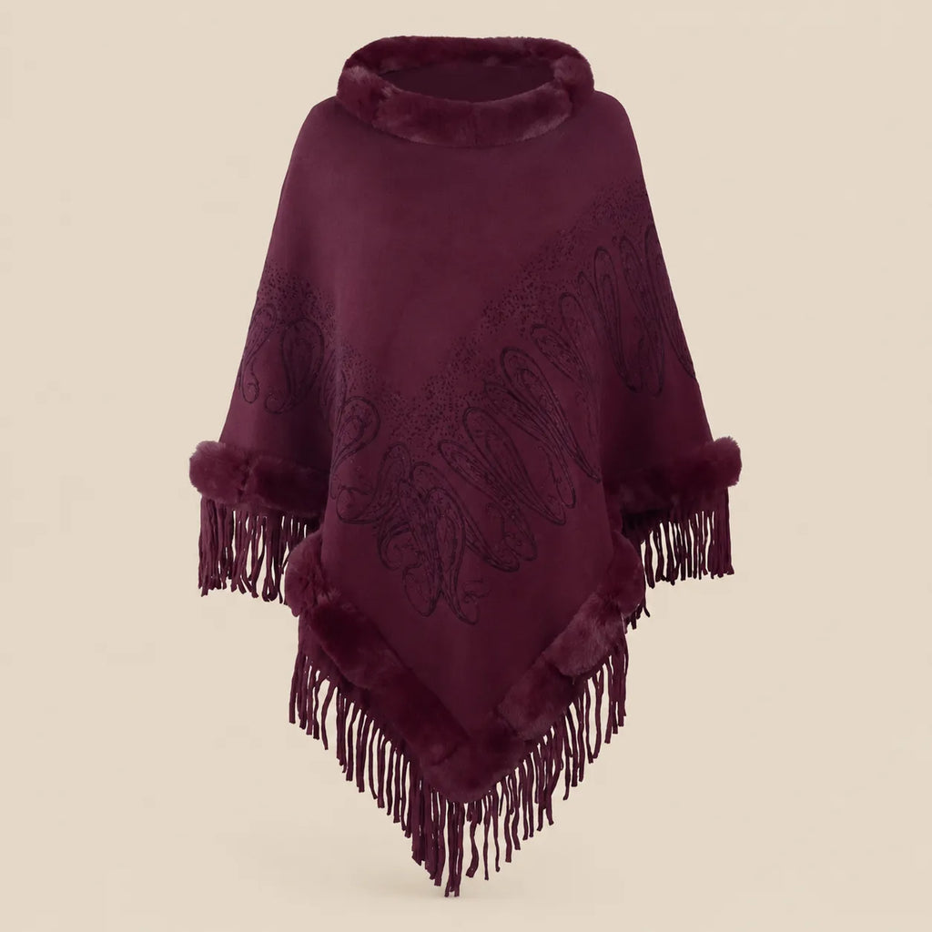 Ton poncho Manteau Poncho Femme Col Fausse Fourrure À Franges