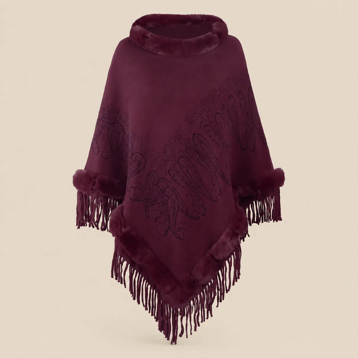 Ton poncho Manteau Poncho Femme Col Fausse Fourrure À Franges