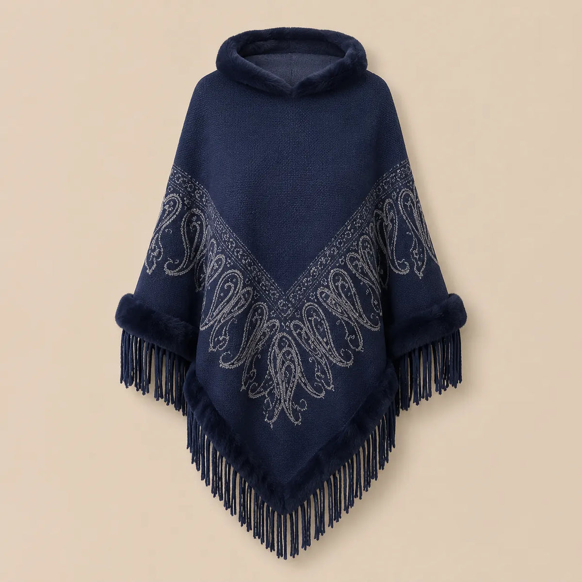 Ton poncho Manteau Poncho Femme Col Fausse Fourrure À Franges