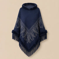Ton poncho Manteau Poncho Femme Col Fausse Fourrure À Franges