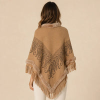 Ton poncho Manteau Poncho Femme Col Fausse Fourrure À Franges