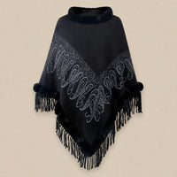 Ton poncho Manteau Poncho Femme Col Fausse Fourrure À Franges