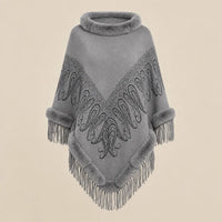 Ton poncho Manteau Poncho Femme Col Fausse Fourrure À Franges