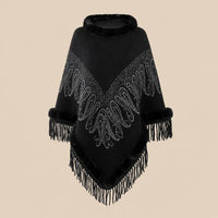 Ton poncho Manteau Poncho Femme Col Fausse Fourrure À Franges