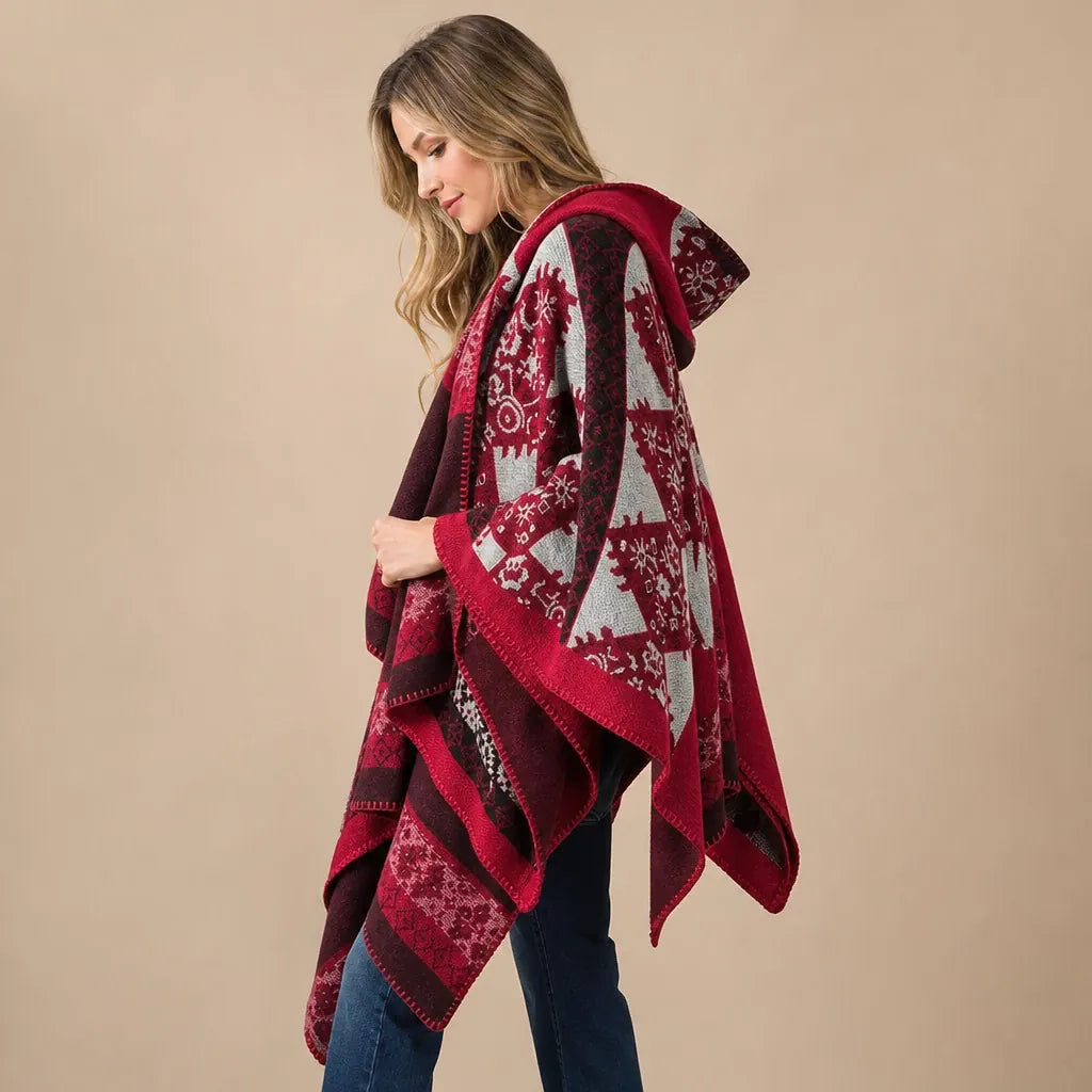 Ton poncho Poncho À Capuche En Cachemire Artificiel Motif Ethnique