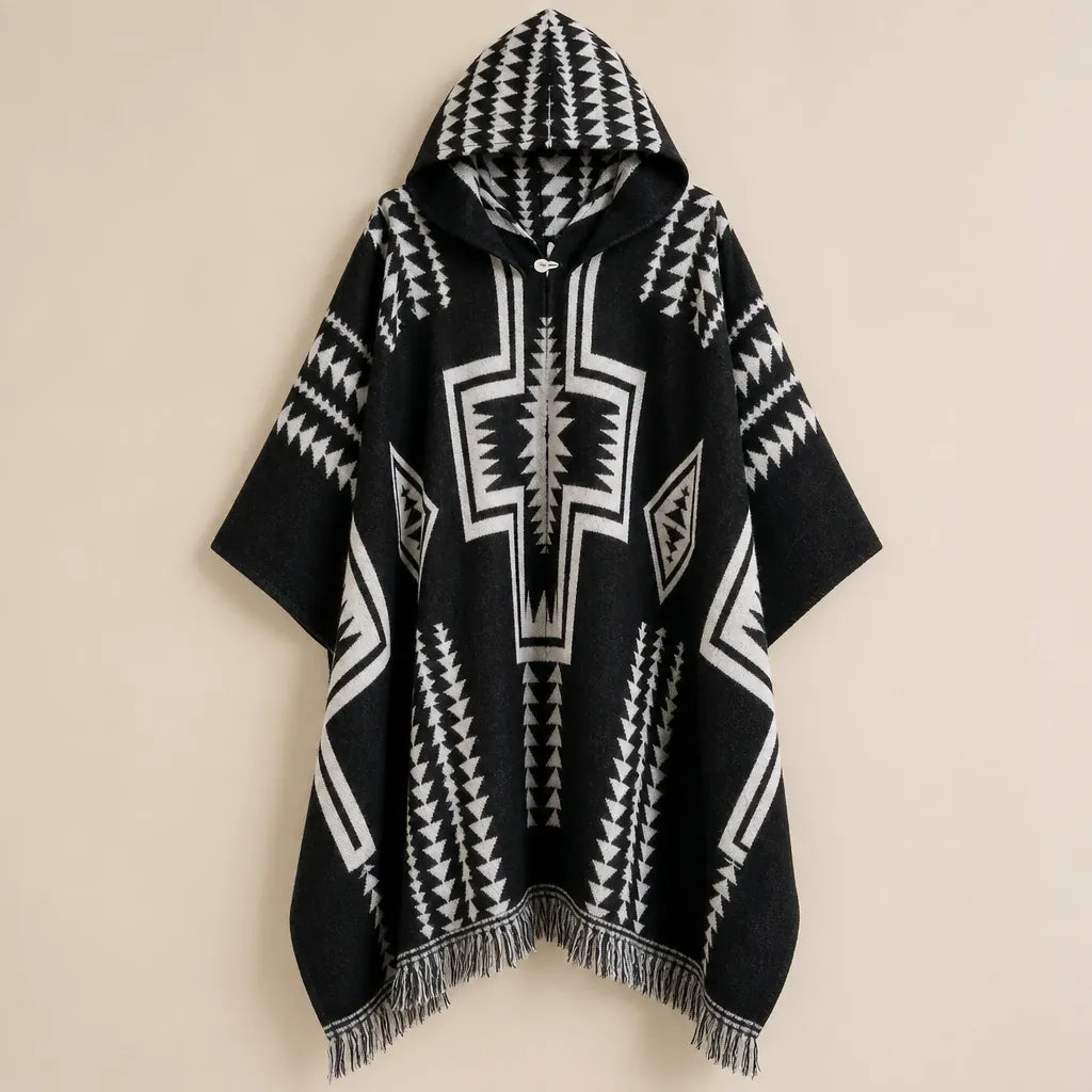 Ton poncho Poncho À Capuche Motif Ethnique