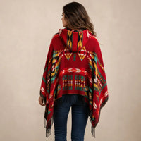 Ton poncho Poncho À Capuche Rouge Femme À Franges