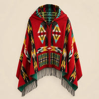 Ton poncho Poncho À Capuche Rouge Femme À Franges