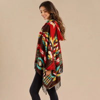 Ton poncho Poncho À Capuche Rouge Femme À Franges