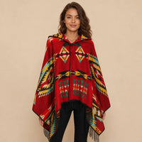 Ton poncho Poncho À Capuche Rouge Femme À Franges