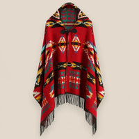 Ton poncho Poncho À Capuche Rouge Femme À Franges