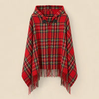 Ton poncho Poncho À Capuche Rouge Femme À Franges