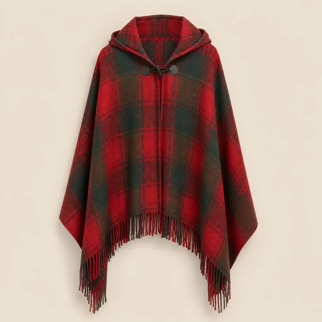 Ton poncho Poncho À Capuche Rouge Femme À Franges