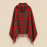 Ton poncho Poncho À Capuche Rouge Femme À Franges