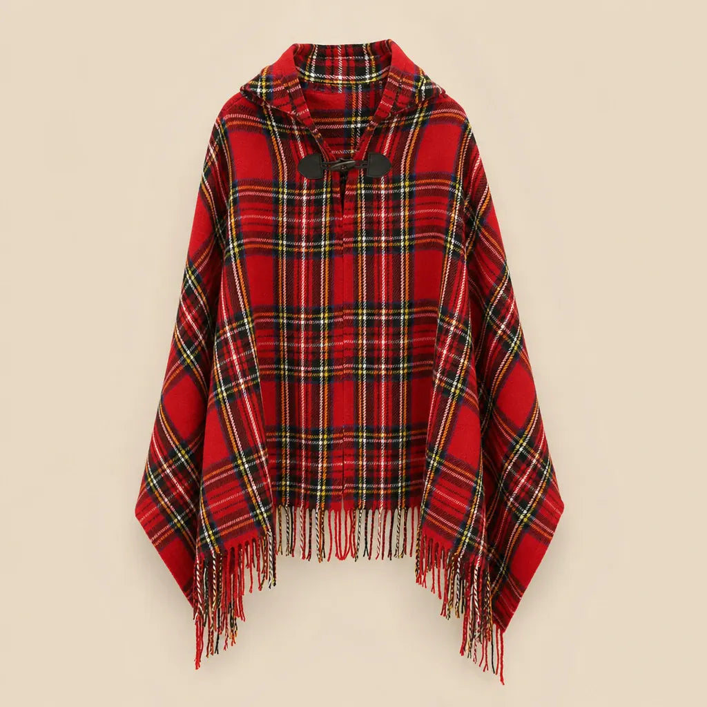 Ton poncho Poncho À Capuche Rouge Femme À Franges