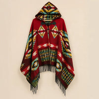 Ton poncho Poncho À Capuche Rouge Femme À Franges