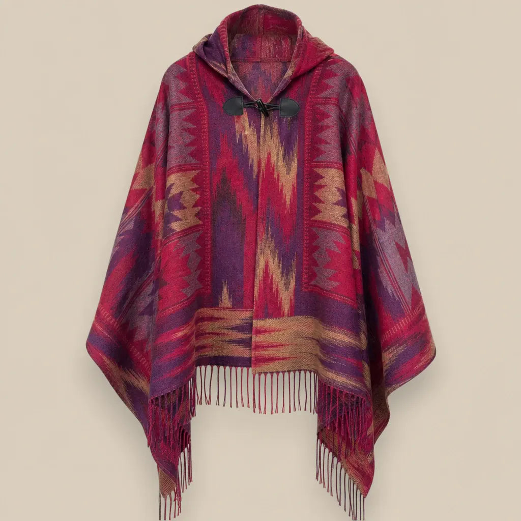 Ton poncho Poncho À Capuche Rouge Femme À Franges