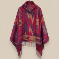 Ton poncho Poncho À Capuche Rouge Femme À Franges