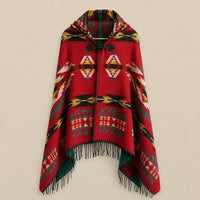 Ton poncho Poncho À Capuche Rouge Femme À Franges