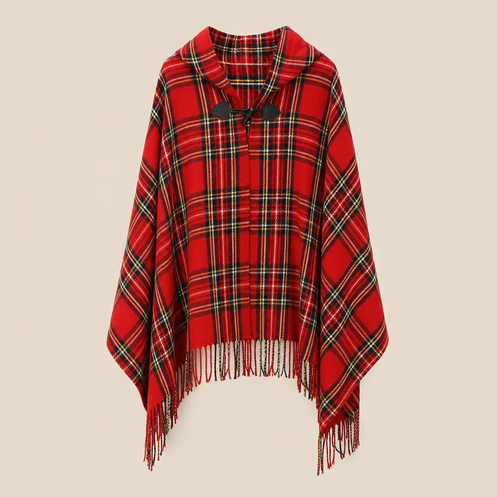 Ton poncho Poncho À Capuche Rouge Femme À Franges