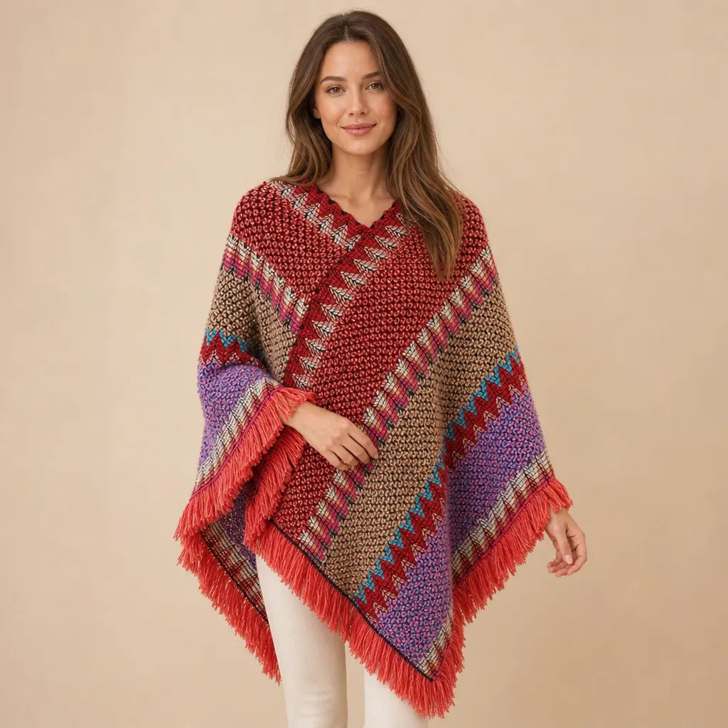 Ton poncho Poncho À Franges En Tricot