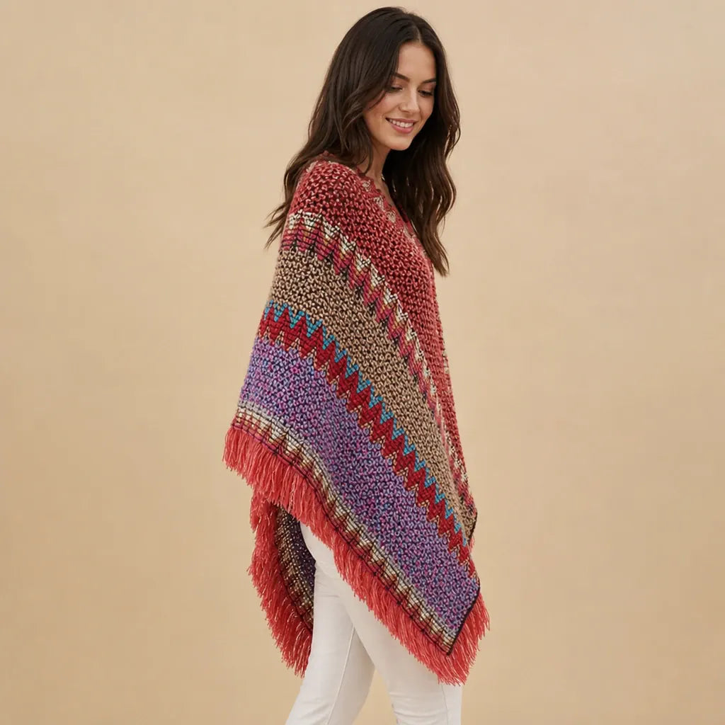 Ton poncho Poncho À Franges En Tricot