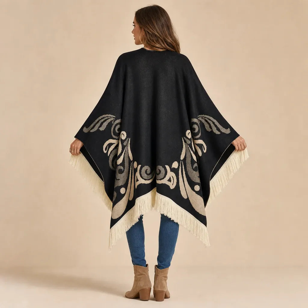 Ton poncho Poncho À Franges Jacquard Printemps