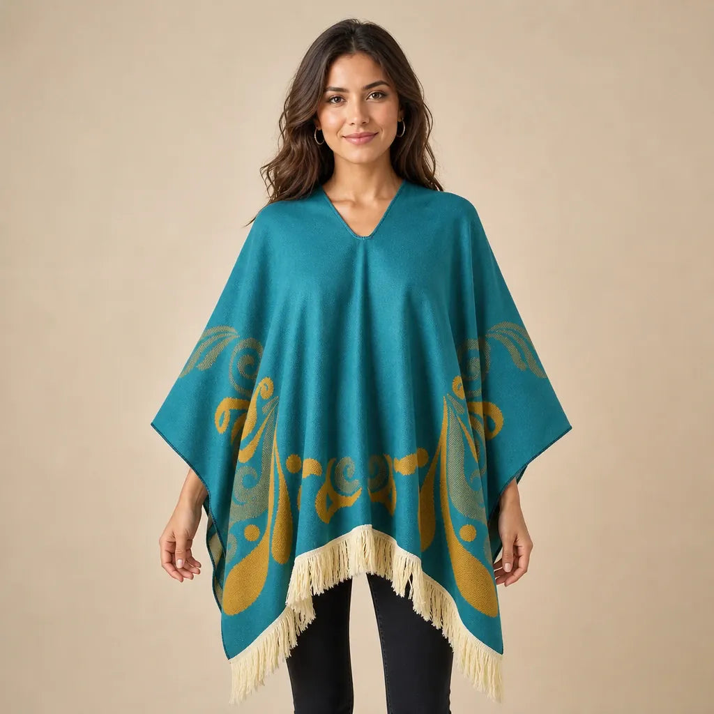 Ton poncho Poncho À Franges Jacquard Printemps