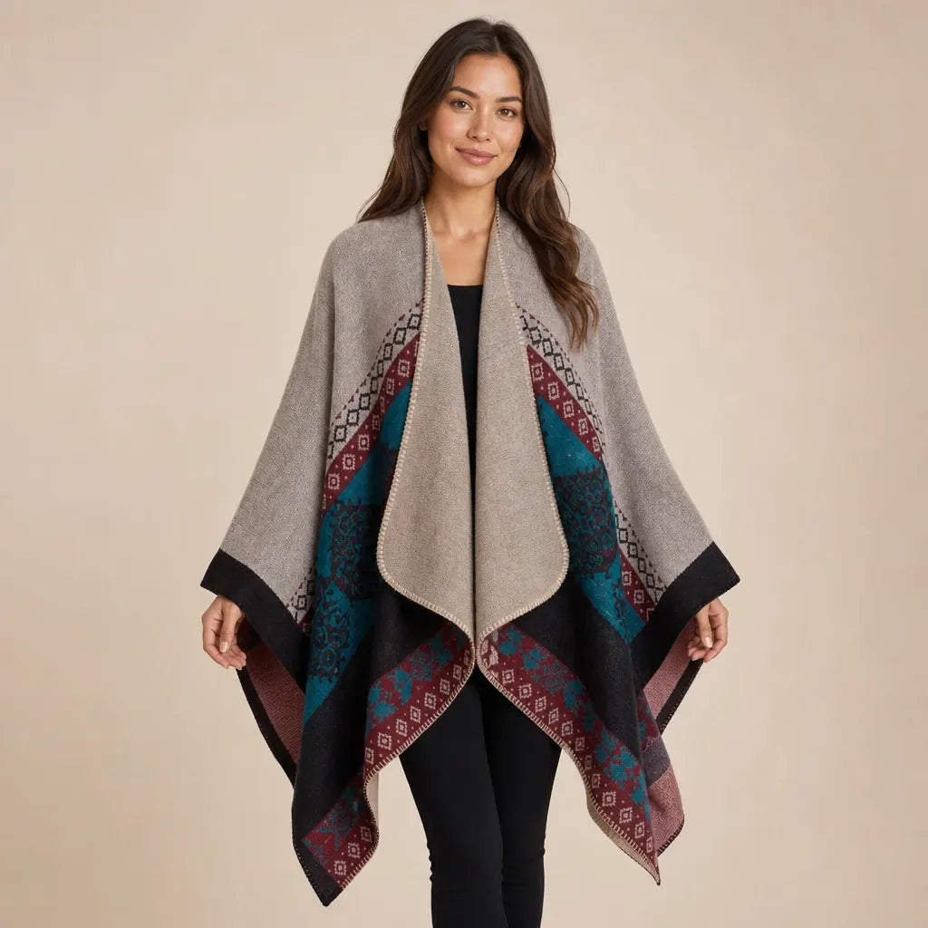 Ton poncho Poncho Beige Femme Châle Motif Ethnique