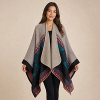 Ton poncho Poncho Beige Femme Châle Motif Ethnique