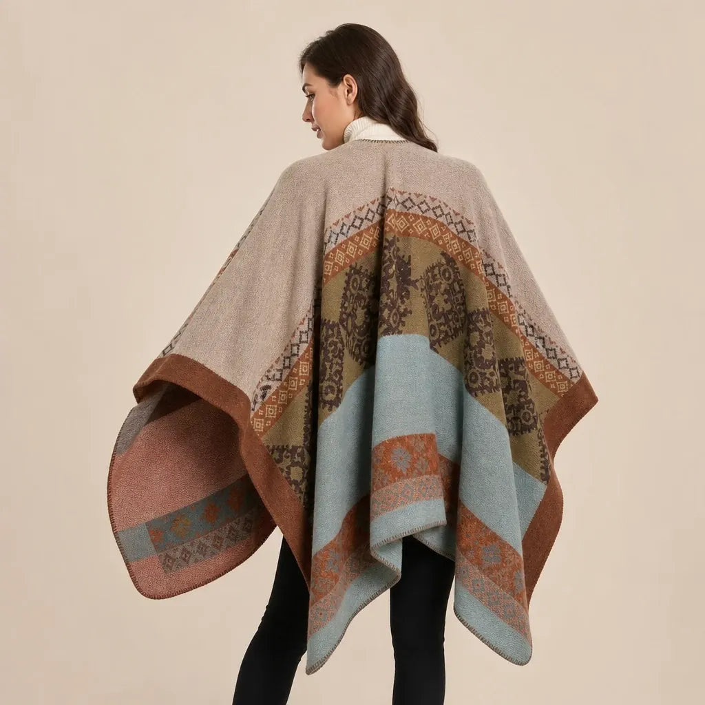 Ton poncho Poncho Beige Femme Châle Motif Ethnique