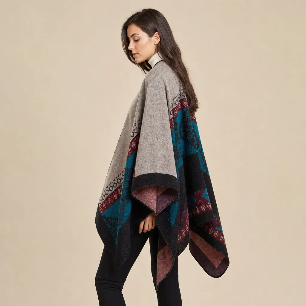 Ton poncho Poncho Beige Femme Châle Motif Ethnique