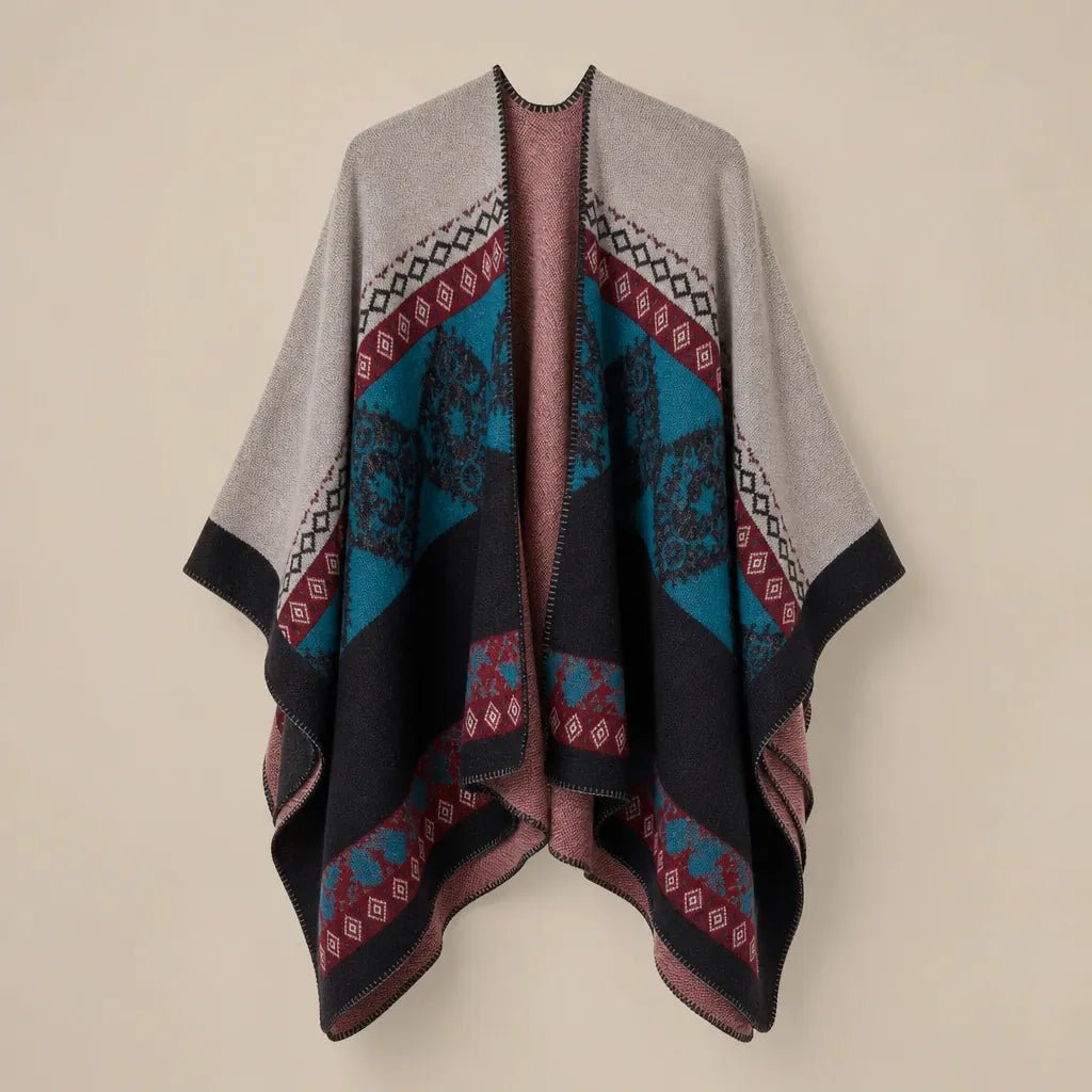 Ton poncho Poncho Beige Femme Châle Motif Ethnique