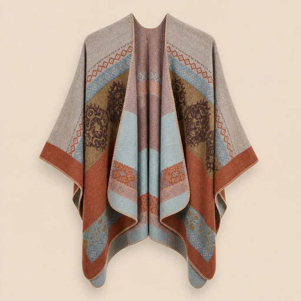 Ton poncho Poncho Beige Femme Châle Motif Ethnique
