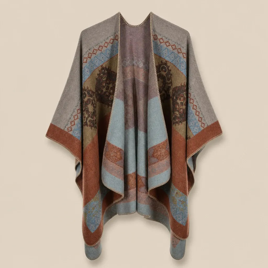 Ton poncho Poncho Beige Femme Châle Motif Ethnique