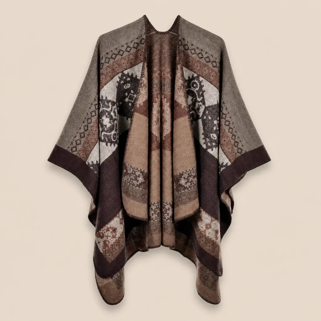 Ton poncho Poncho Beige Femme Châle Motif Ethnique