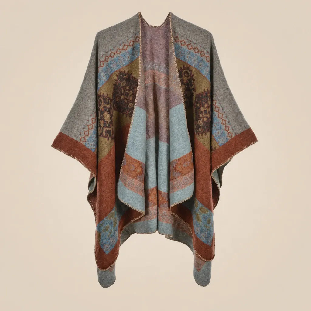 Ton poncho Poncho Beige Femme Châle Motif Ethnique