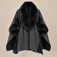 Ton poncho Poncho Beige Femme Col En Fausse Fourrure Color-Block