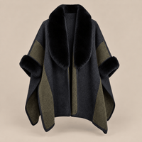 Ton poncho Poncho Beige Femme Col En Fausse Fourrure Color-Block