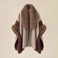 Ton poncho Poncho Beige Femme Col En Fausse Fourrure Color-Block